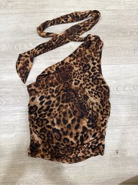 Chocolate USA Leopard Print One-Shoulder Halter Top